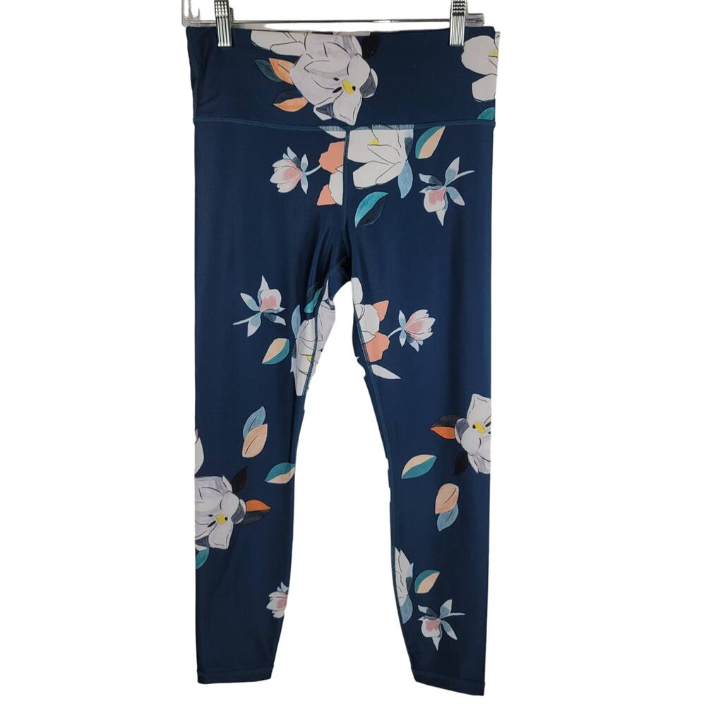 Athleta Gorgeous Teal Floral Athletic Casual Hiking Athleisure Womens Leggings M